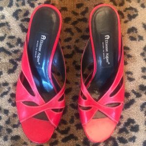 Red Kitten Heel Sandals